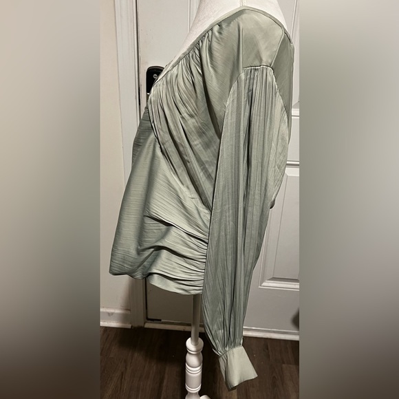 By Anthropologie Sz 2X Mint Green Open Back Blouson Sleeve Blouse Elegant Flowy - Picture 12 of 16